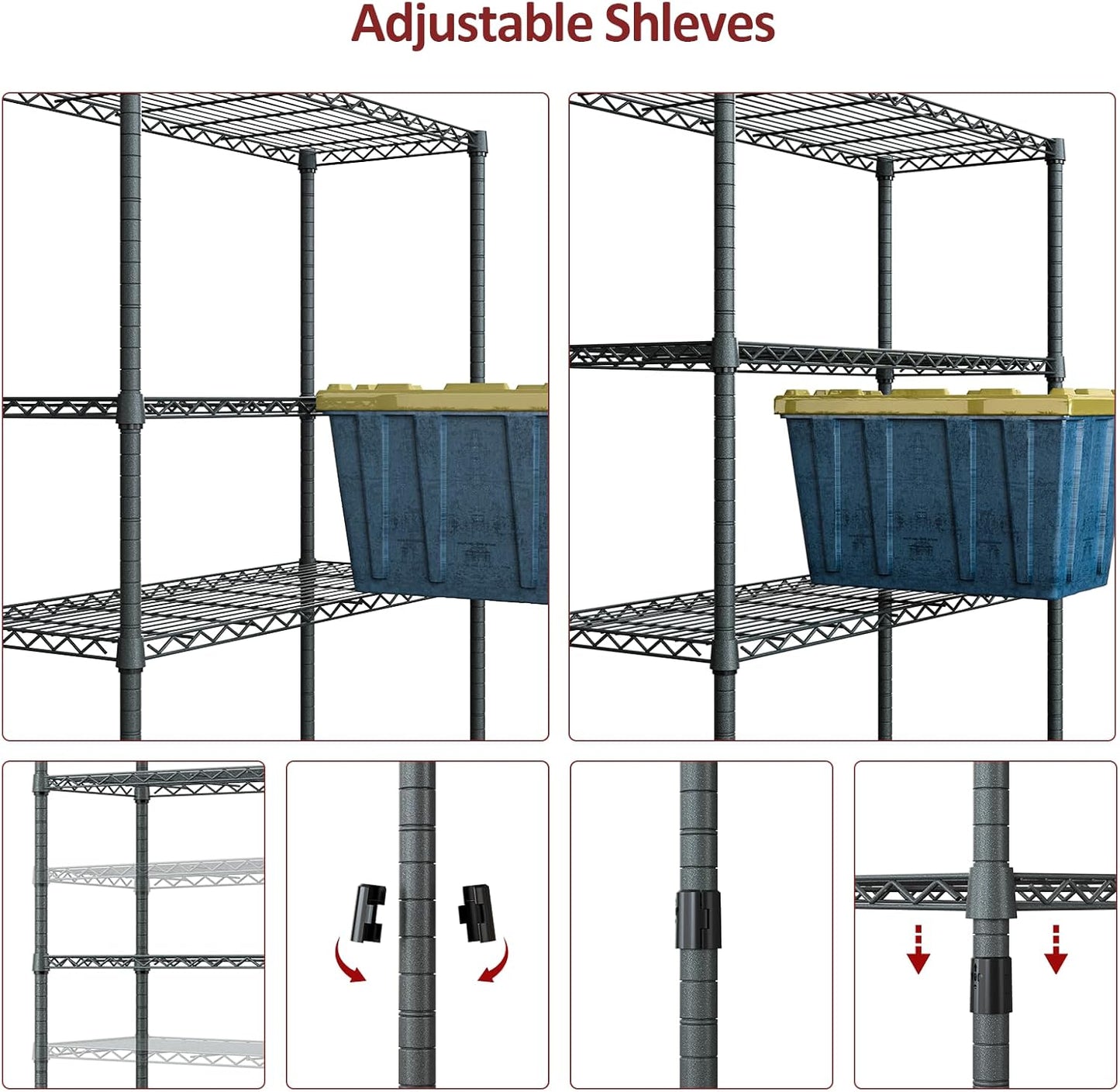 IZEUK Storage Shelves Outdoor Wire Shelving Unit Metal Rack 4 Tier, 17.7" D x 35.43" W x 59" H, Grey