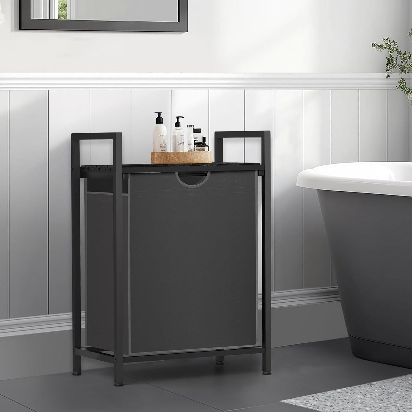 Laundry Sorter with Removable Bag, 16 Gallons Laundry Hamper with Adjustable Feet, Laundry Basket for Laundry Room, Bathroom and Bedroom(Grey and Charcoal Black)