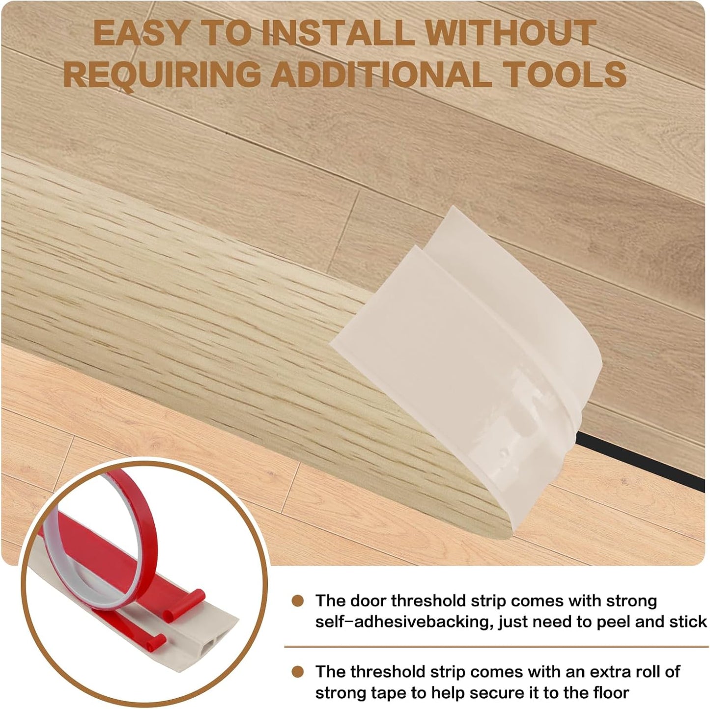 Floor Transition Strip Vinyl Door Threshold Ramp Self Adhesive Carpet Edging Strip Doorway Edge Trim, Overlap Edge Reducer for Laminate Carpet, Floor, Tile (Yellow Wood, 2/5" to 3/5", 6.6Ft)