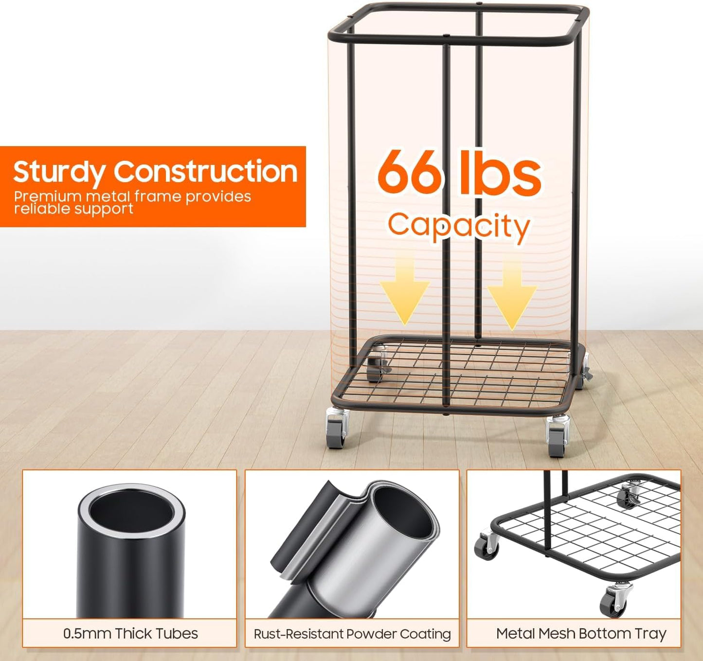 150L Laundry Hamper with Wheels, Rolling Laundry Basket with Metal Frame and Removable Bag, Large & Tall Dirty Clothes Hampers for Bedroom Aesthetic, Laundry Room, Bathroom, Dorm-Blue