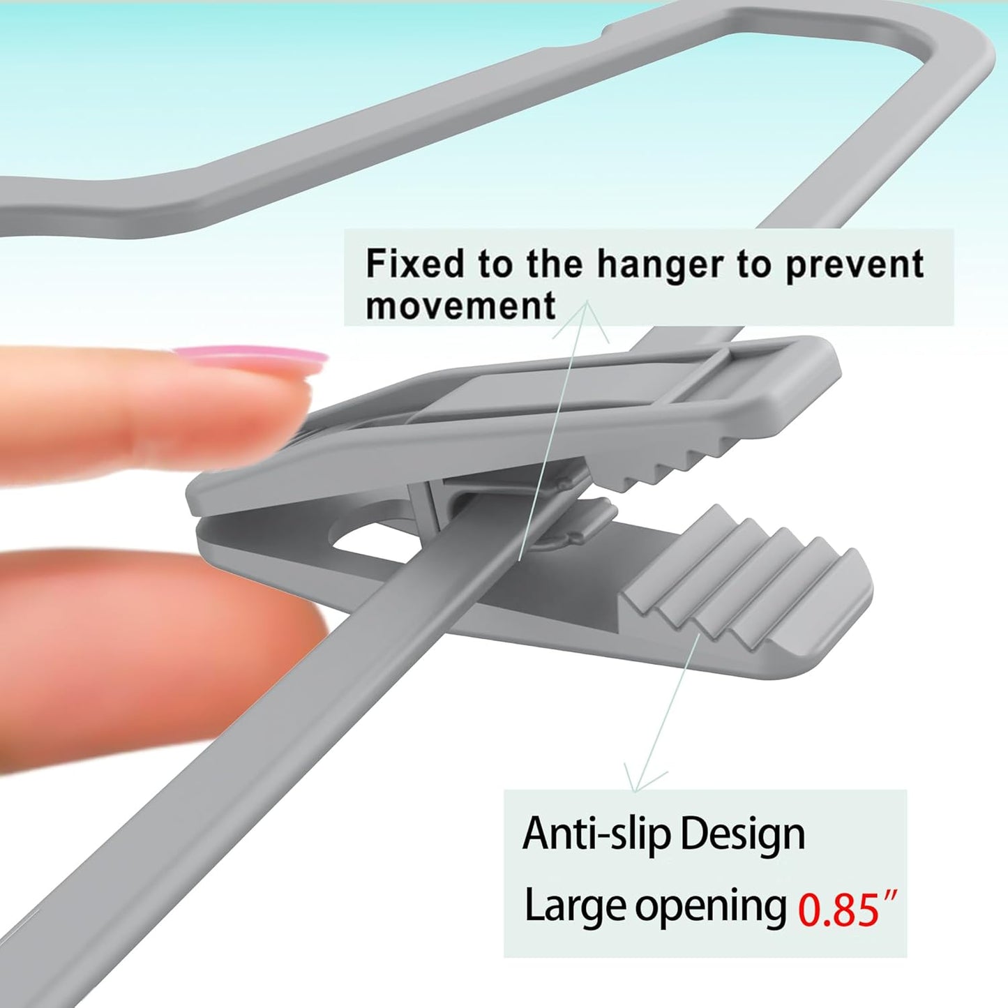 Hanger Clips for Velvet Hangers (Grey, 40 PCS), Non-Slip Plastic Clips Skirt Hanger Clips for Gray Flocking Hangers