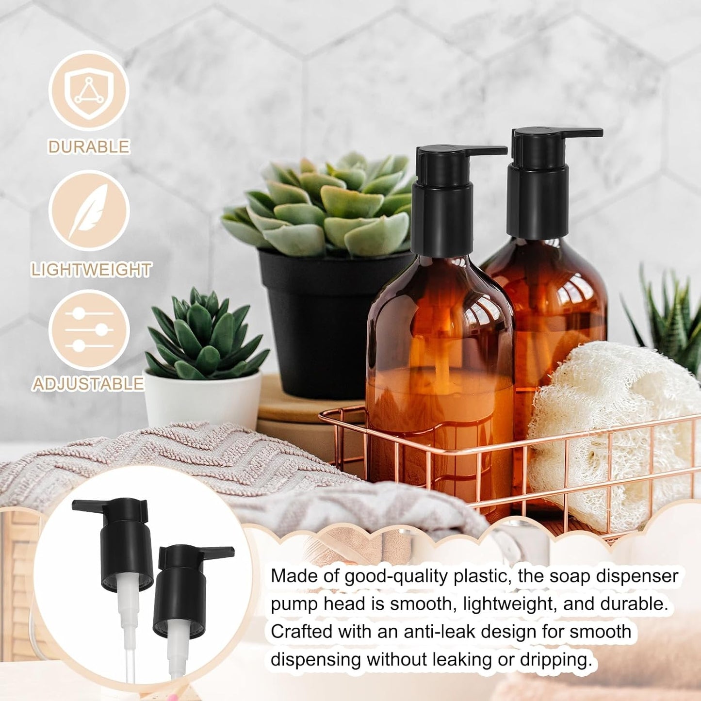 uxcell 2 Pcs Soap Dispenser Pump Heads, Hand Soap Dispensers Top Pumps Replacement Clip-on Pumphead for Standard 24/410 Neck Size Bathroom Lotion Shampoo Bottle, Black