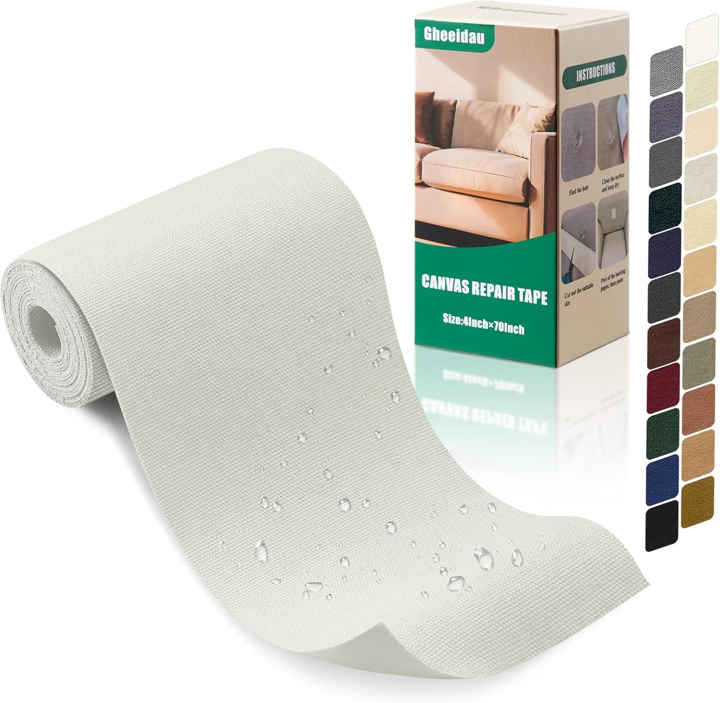 Canvas Repair Tape 4×70 Inch Waterproof Self-Adhesive Fabric Repair Patch for Repairing Boat Covers,Tents,Patio Umbrellas,Car Seats,Luggage,Sofas.(White)