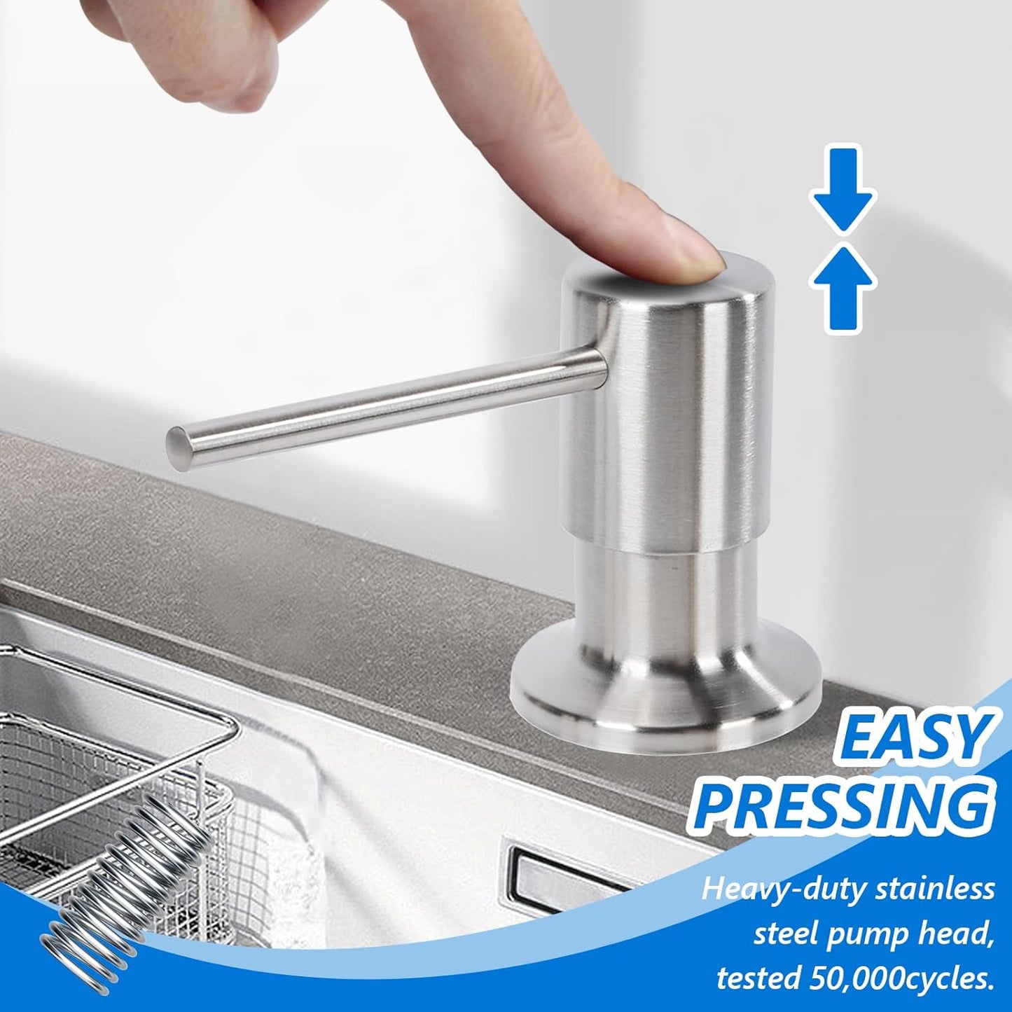 Soap Dispenser for Kitchen Sink Built in Sink Soap Dispenser, Countertop Soap Dispenser with 500ML/18OZ Bottle Refill from Sink Soap Dispenser(Silver)