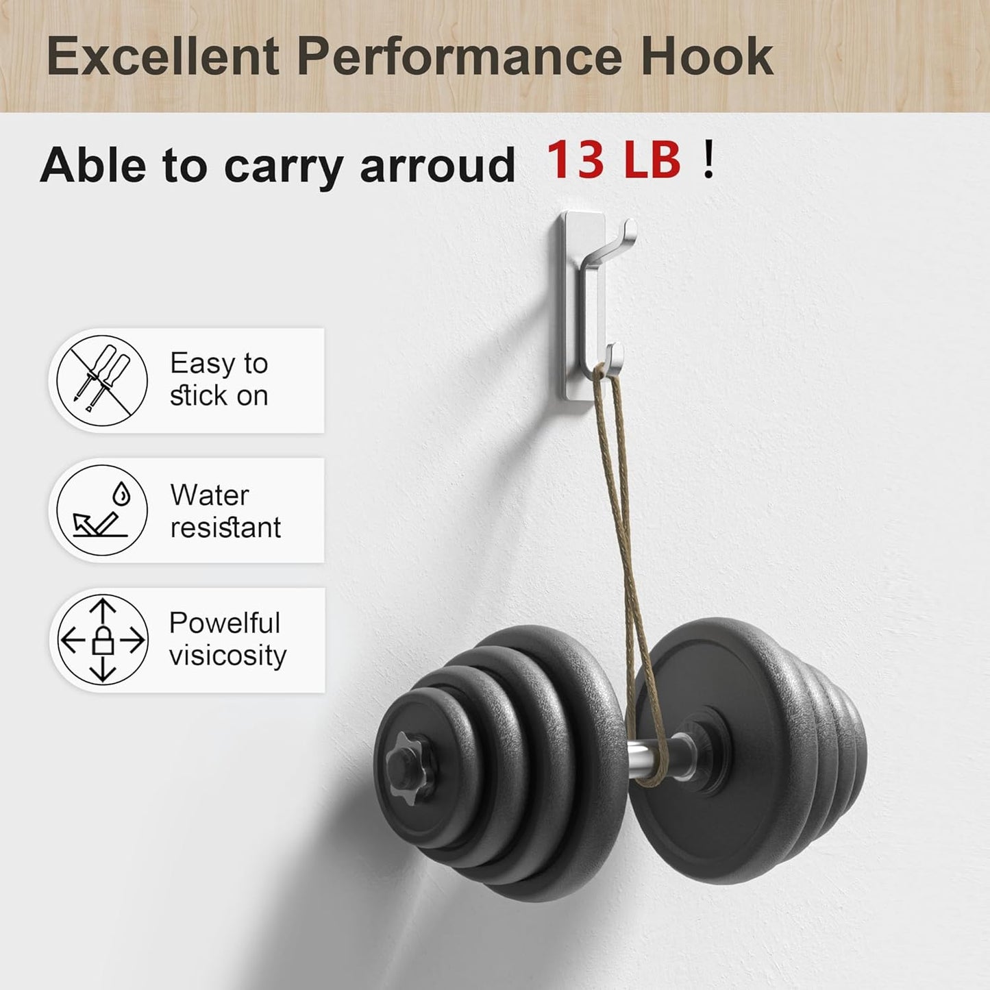 pickpiff Wall Hooks for Coat and Towel: 13LB Adhesive Door Hanger Stick on, Silver 4 Pack