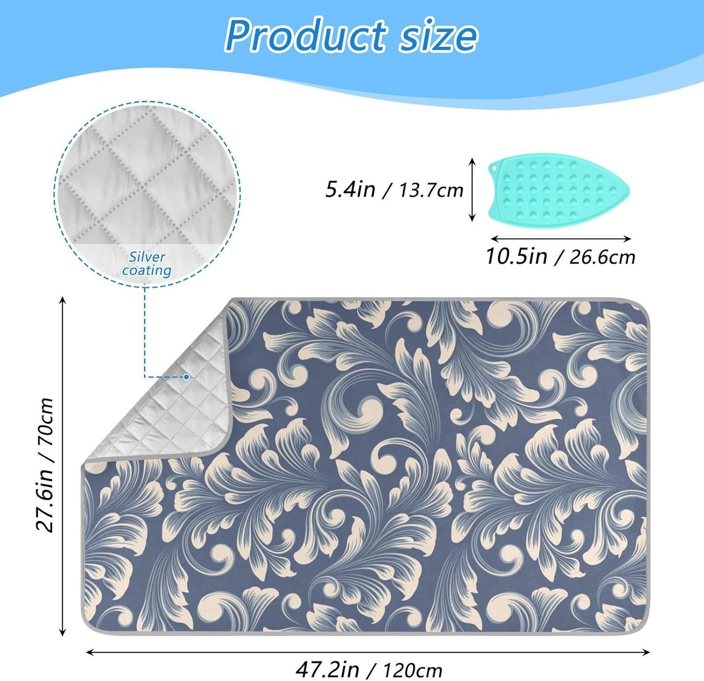 Ironing Mat for Table top Portable Ironing Pad Blanket for Washer Dryer Countertop Travel Damask