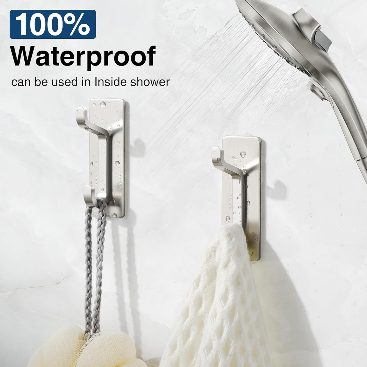 pickpiff Wall Hooks for Coat and Towel: 13LB Adhesive Door Hanger Stick on, Brushed Nickel