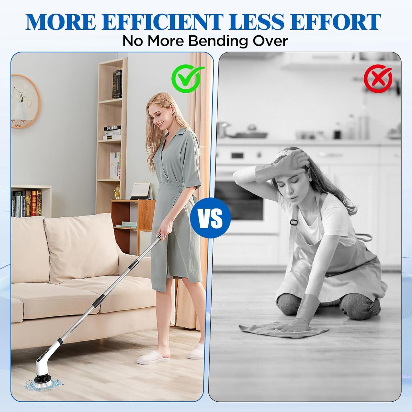 Electric Spin Scrubber, Cordless Bath Tub Power Scrubber with 8 Replaceable Drill Brush Heads, Shower Cleaning Brush with Adjustable Handle for Bathroom, Tile Floor & Car, White, (ANS-8050)