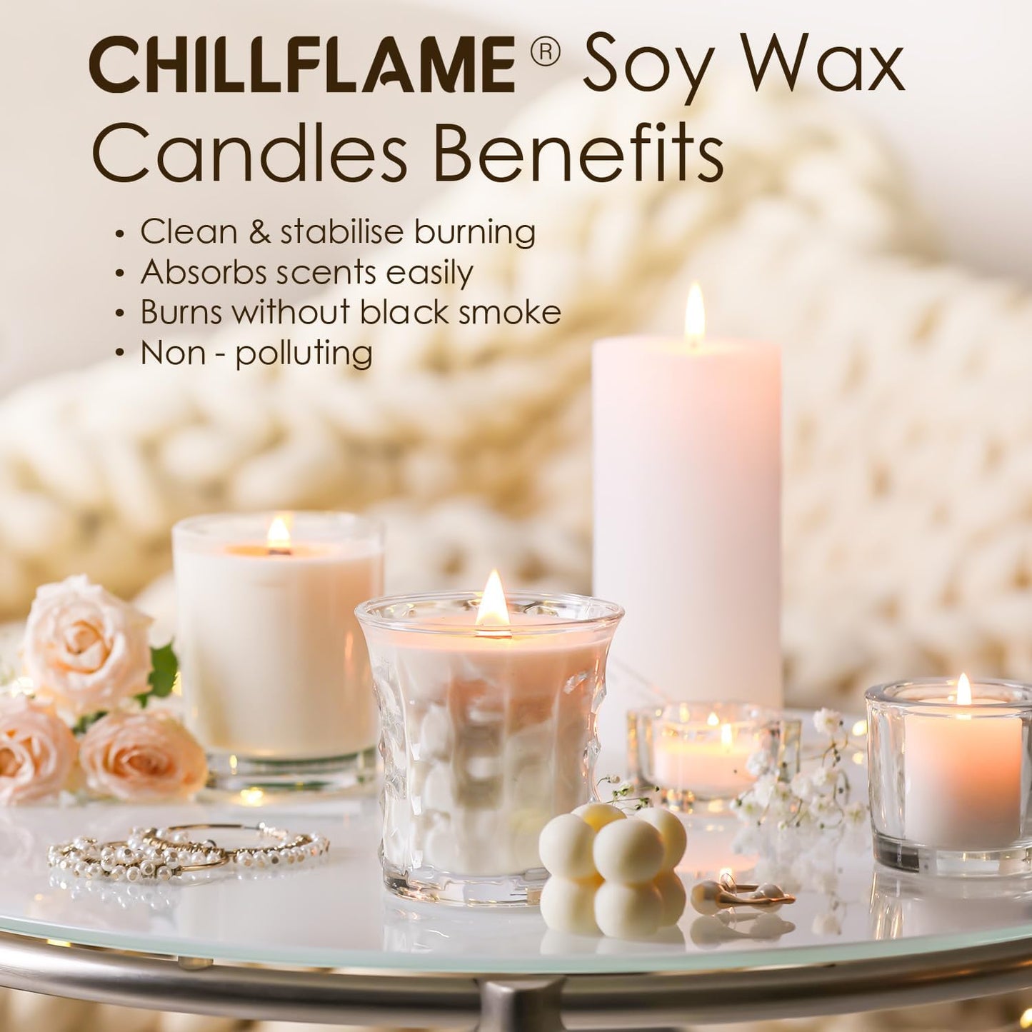 CHILLFLAME Soy Wax Flakes, Natural Candle Wax, Organic Soy Wax for Candle Making from Farm, No Harmless, Additives, and Pure (20lb)