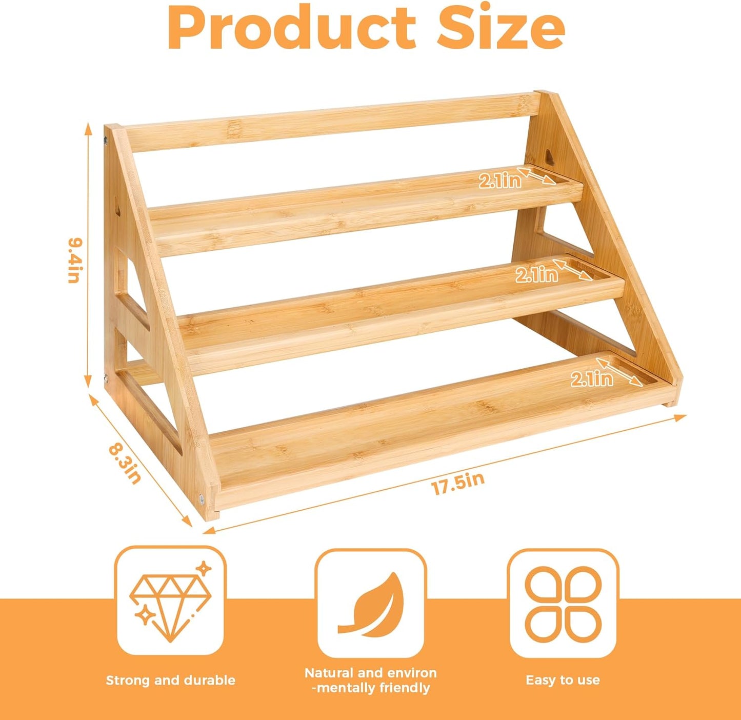 Bamboo Tiered Spice Rack, for Countertop Spice Organizer for Pantry Spice Shelf Organizer Kitchen Spices Rack，Cabinet spice rack，Cabinet seasoning rack