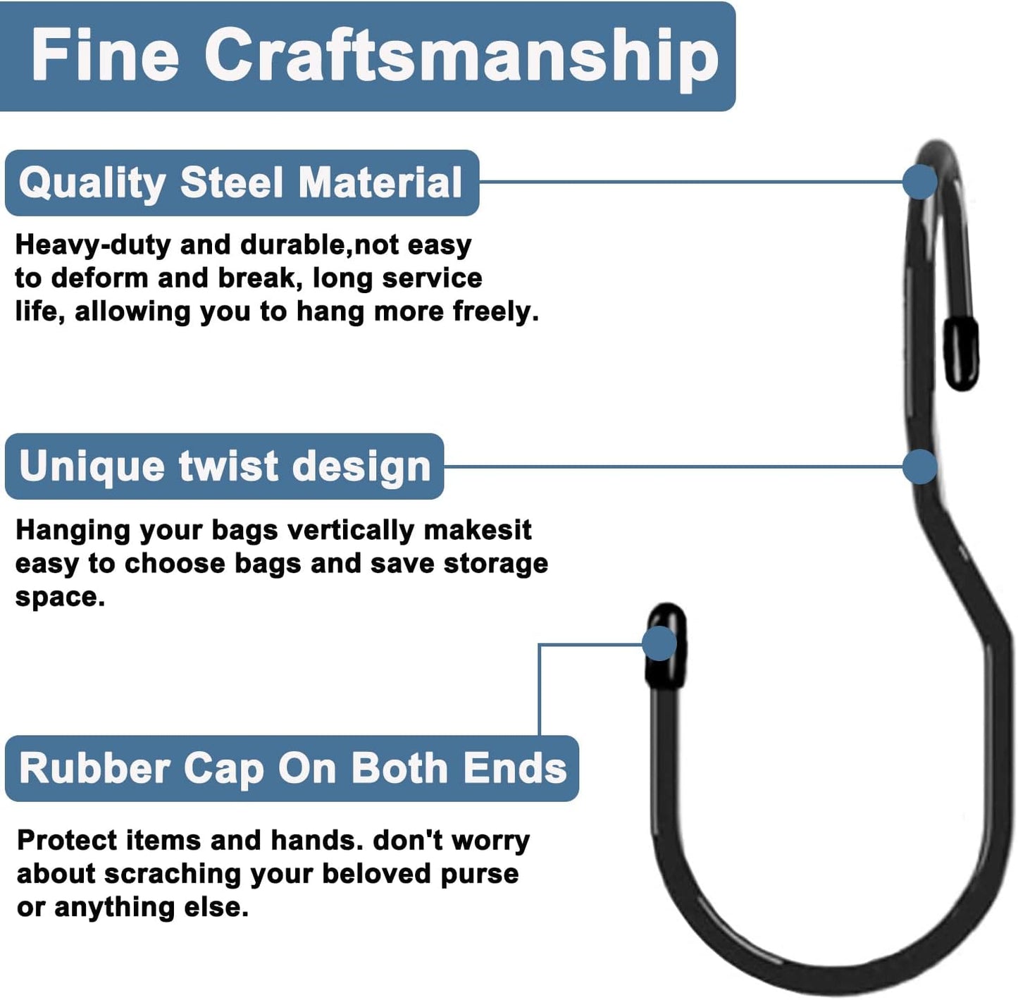 24-Pack Purse Hangers for Closet, Large 5-inch Twist Design Hooks for Bags, Purses, Handbags, Belts, Scarves, Hats (Platinum)