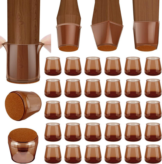 BALEINE 32 Pack Silicone Chair Leg Floor Protectors, Stool Leg Protectors Cap, Non-Slip Chair Leg Caps for Hardwood Floors (Brown & Large, 32 Pack)