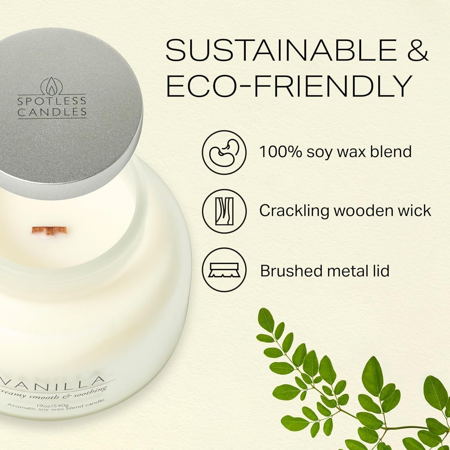 Volcano Vanilla Candle 19oz:- with a Crackling Wooden Wick in Large 4" x 5" Large Elegant White Glass Jar in a Presentation Gift Box and Protective Shipping Box