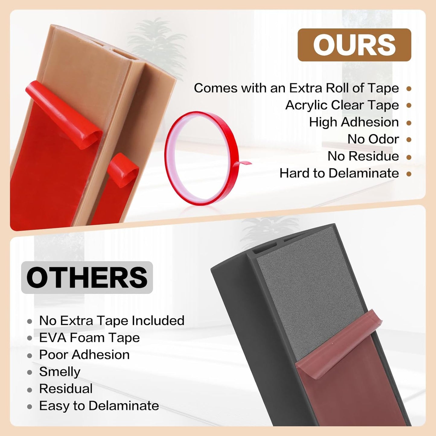 Floor Transition Strip Vinyl Door Threshold Ramp Self Adhesive Carpet Edging Strip Doorway Edge Trim, Overlap Edge Reducer for Laminate Carpet, Floor, Tile (Brown Wood Grain, 2/5" to 3/5", 6.6Ft)