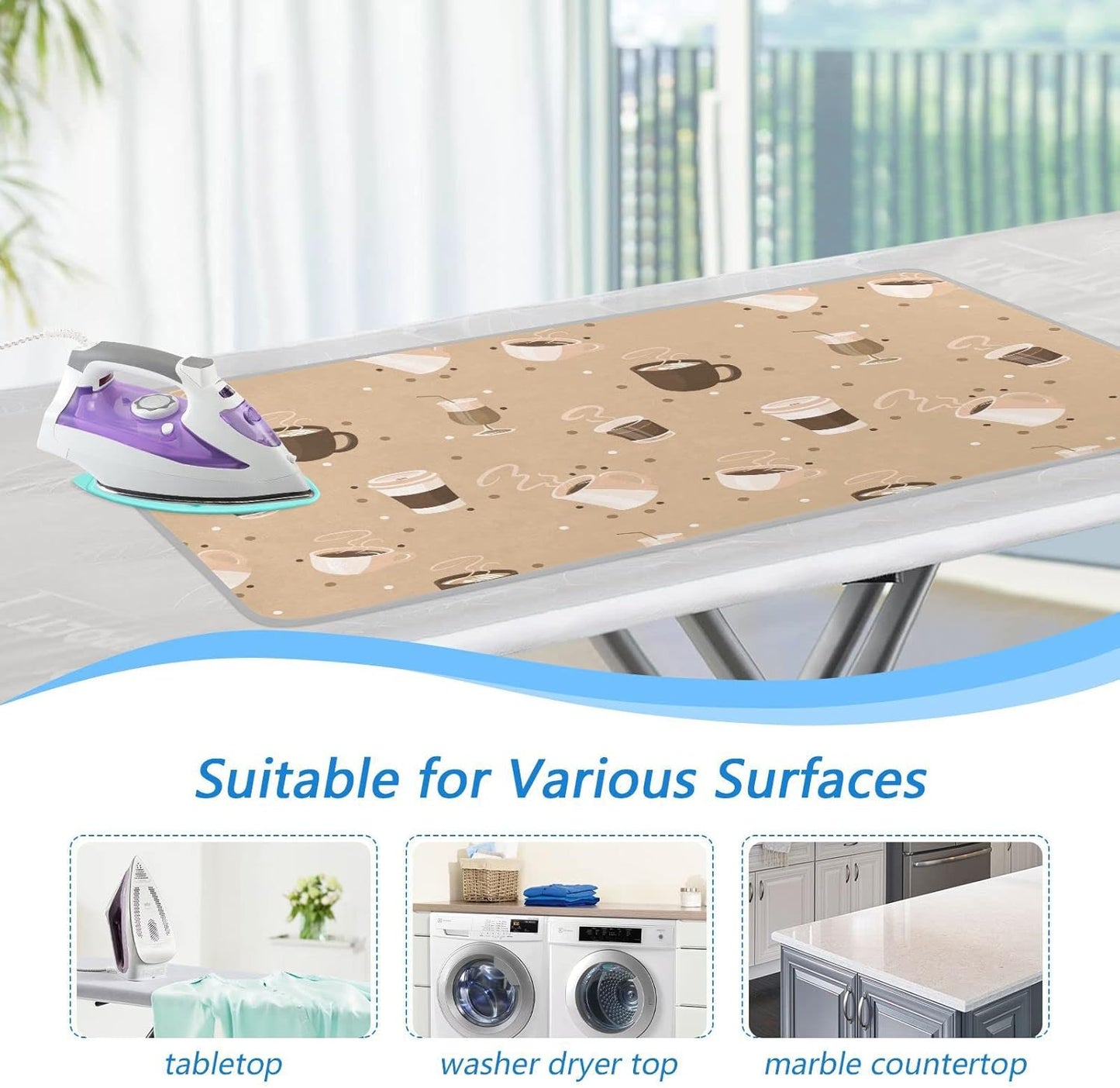 Ironing Mat Portable Ironing Pad Ironing Blanket for Table Top Heat Resistance Double-Side Using Travel Large 47.2 x 27.6 Inch Foldable Lightweight Coffee Cup
