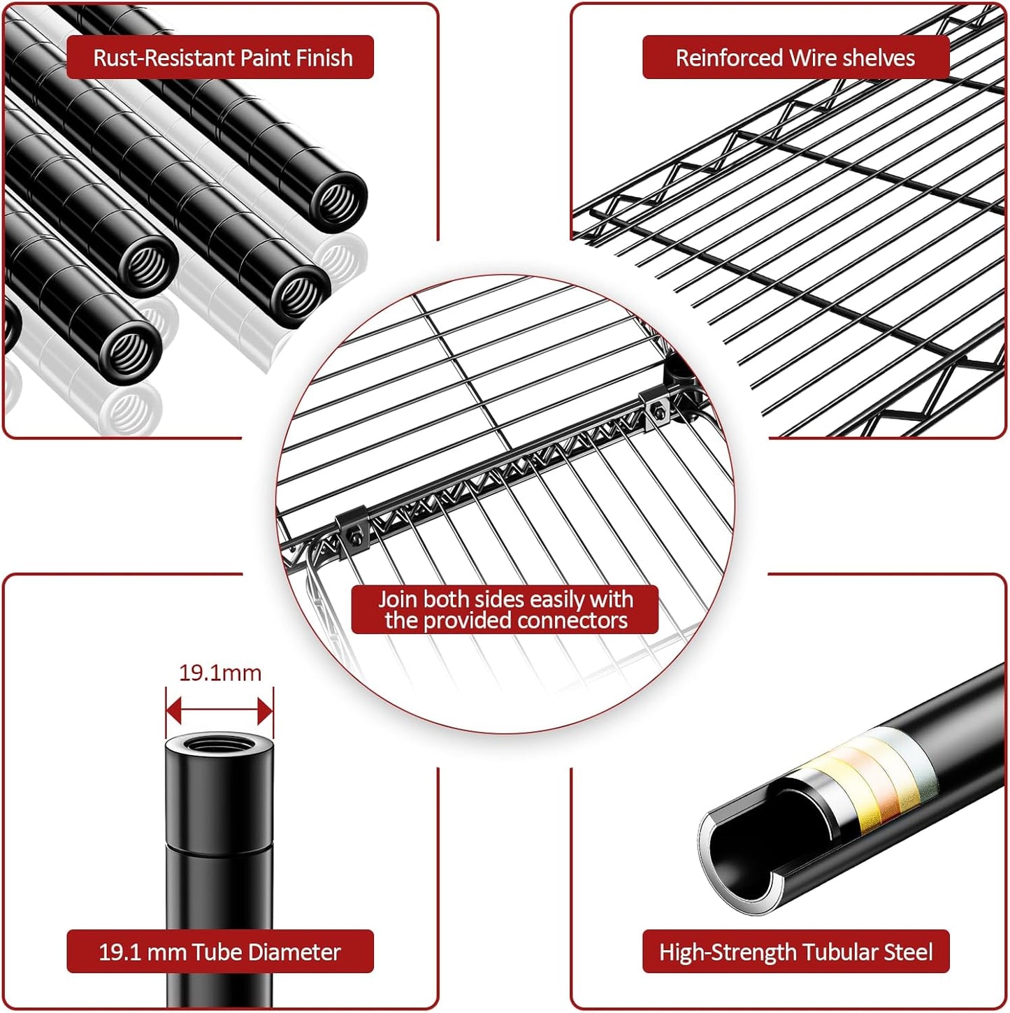 IZEUK 1147 LBS Garage Shelving Wide Storage Shelves Metal Shelves Heavy Duty Adjustable Utility Shelf Rack (Black, 4 Tiers, 15.7" D x 33.5" W x 59.5" H)