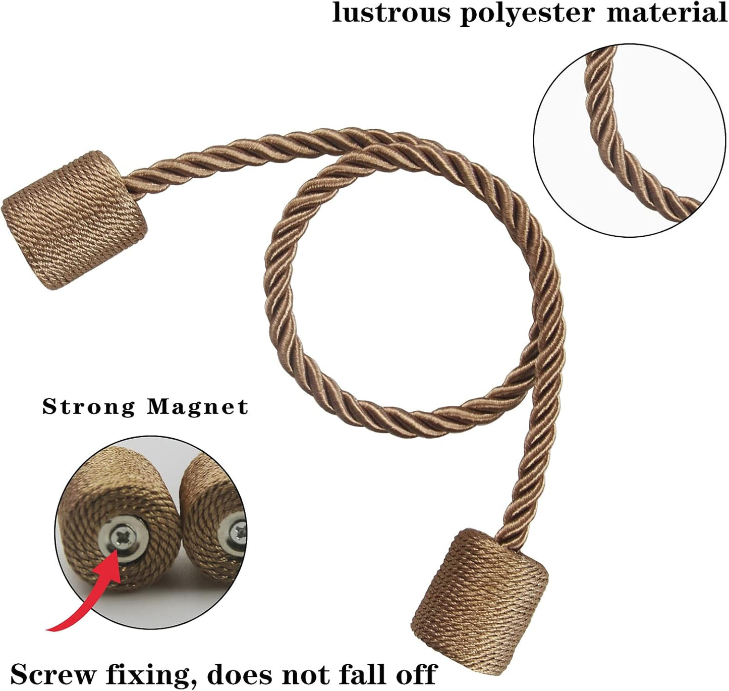 4 Pack Strong Magnetic Curtain Tiebacks Outdoor Elegant Decorative Tie Backs Modern Rope Tiebacks for Drapes Window Curtain Holdbacks for Draperies- Khaki