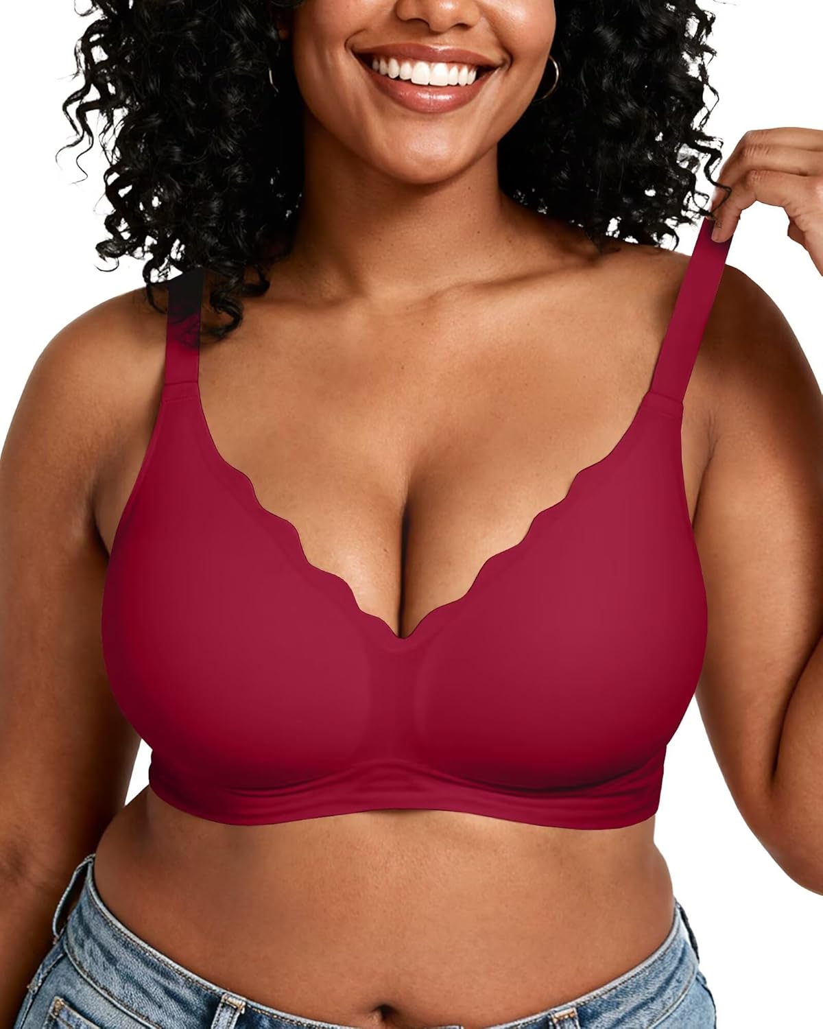 Vertvie Womens Seamless Bras No Underwire Supportive Wireless Push Up Full Coverage Bralette Comfort Scalloped T-Shirt Bra