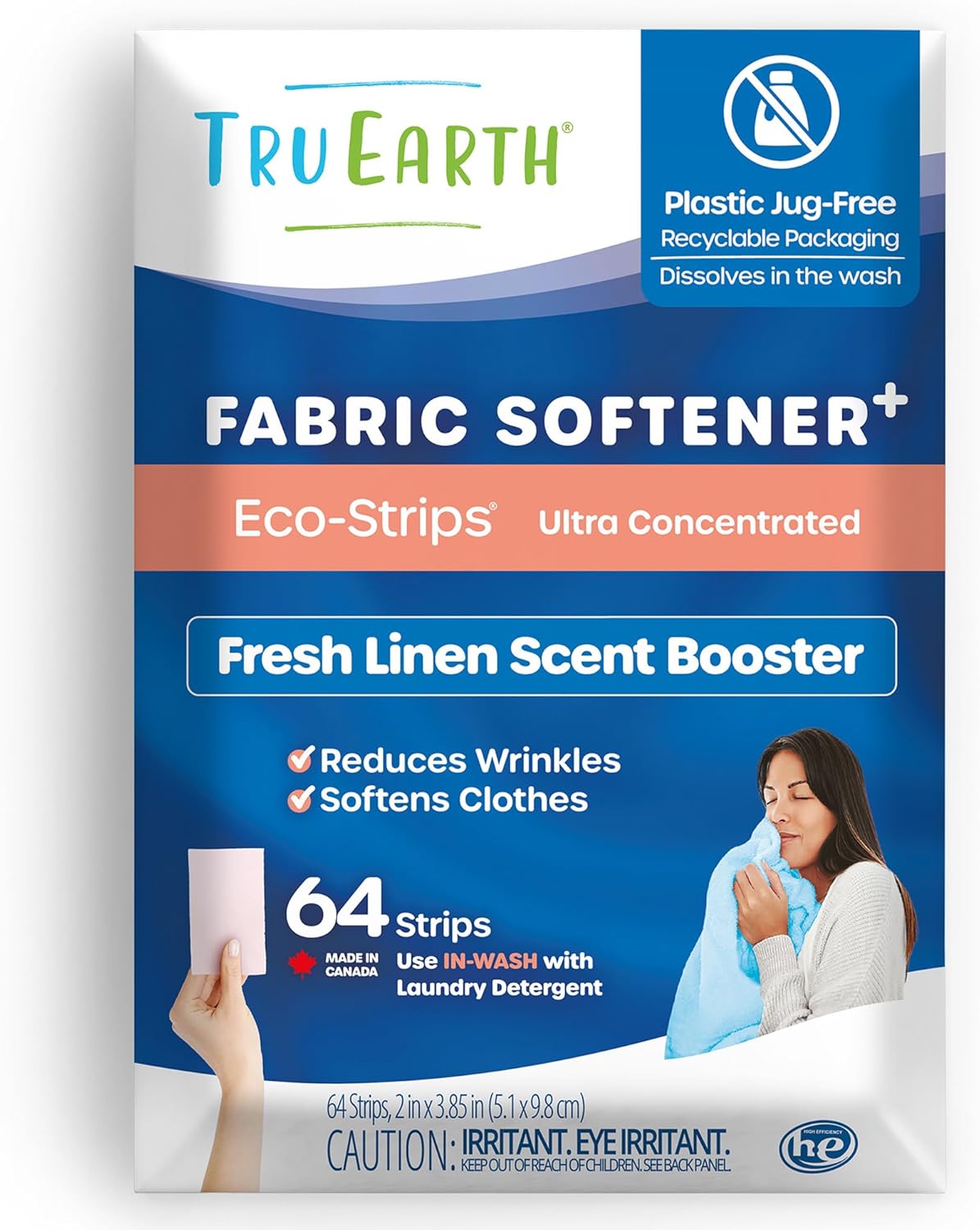 Tru Earth Fabric Softener Strips for Washing Machine, Alternative to Fabric Softener Liquid and Pods, Fresh Linen Scent Booster, Up to 128 Loads Per 64-Count