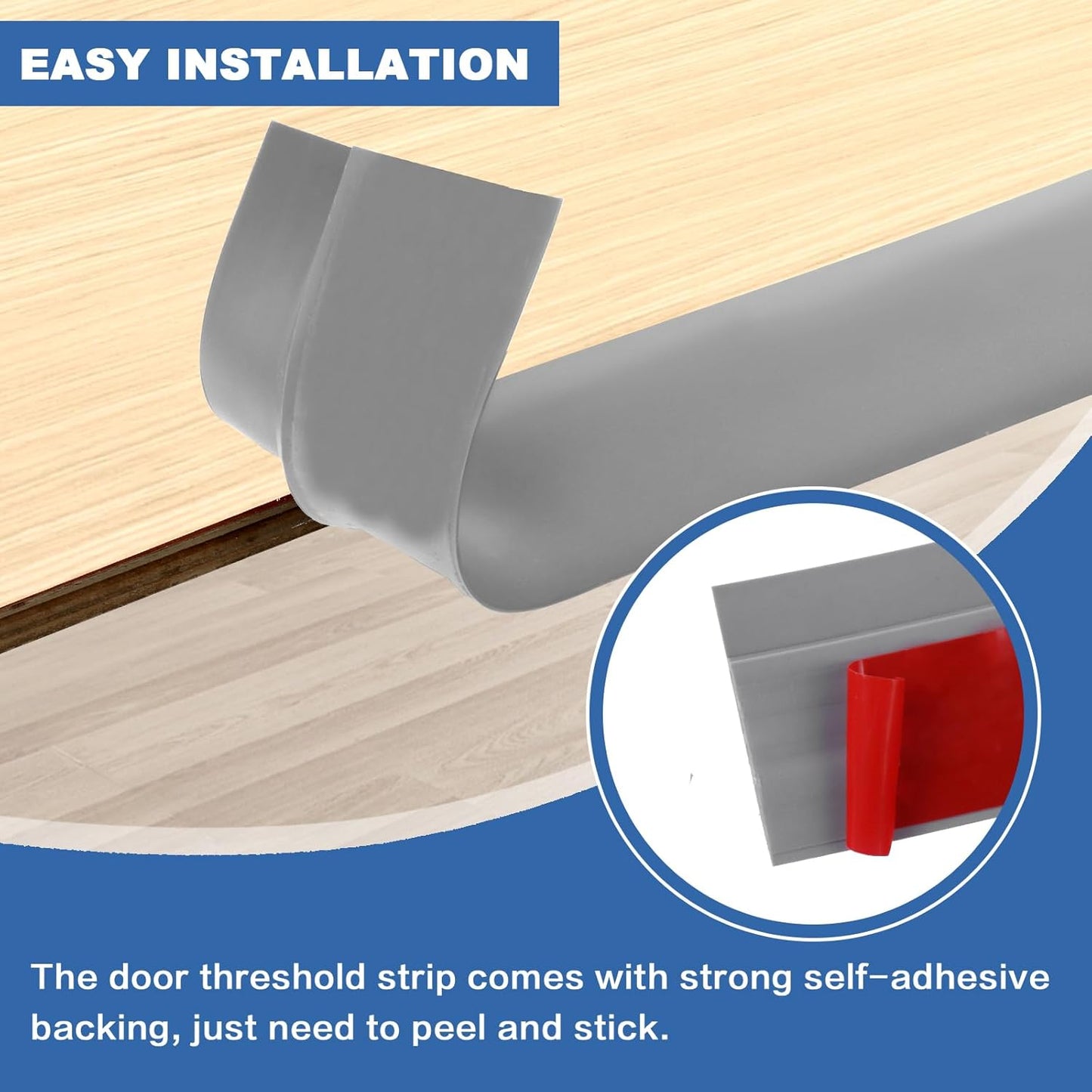 Vinyl Door Threshold Flooring Transition Strip Self Adhesive Carpet Edging Strip for Laminate Doorway Edge Threshold from 2/5" to 3/5" (Gray, 6.6 Ft)