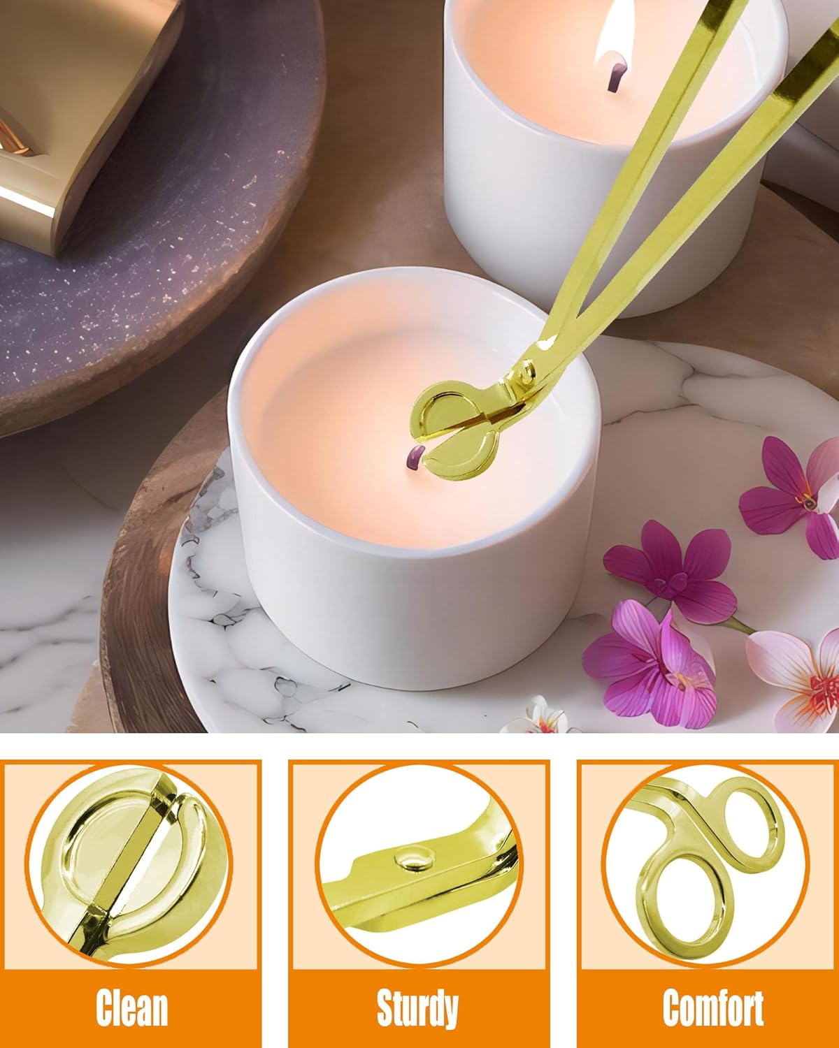 4 in1 Candle Accessory Set with Rechargeable Candle Lighter, Candle Wick Trimmer, Candle Wick Snuffer, Candle Wick Dipper, Candle Care Kit (Gold)
