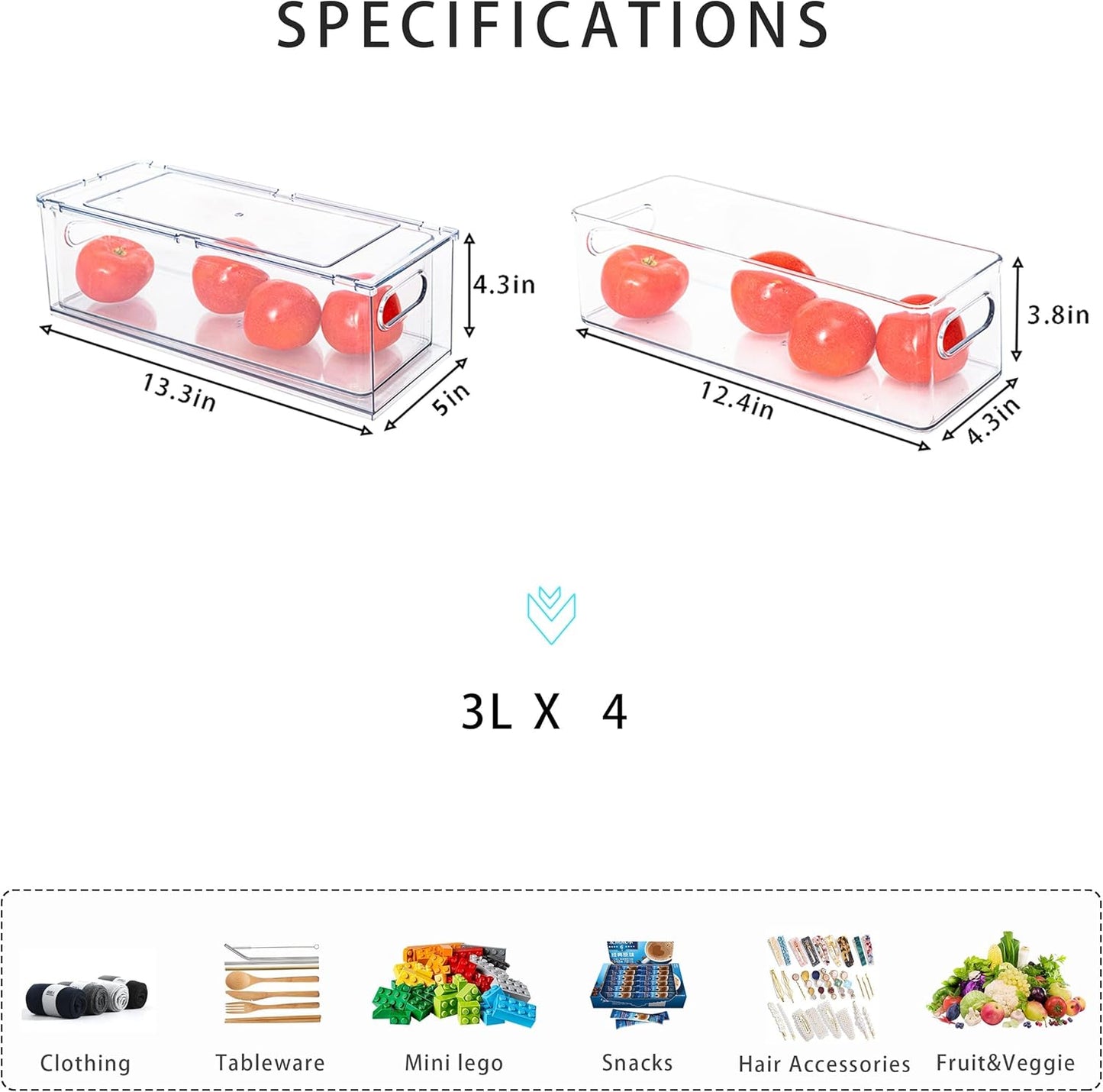 MineSign 4Pack Stackable Fridge Drawers Pull-out Storage Bins with Handle Clear Food Container for Refrigerator Plastic Dresser Organizer Fruit&Veggie Keeper for Freezer Cabinet Kitchen Organization