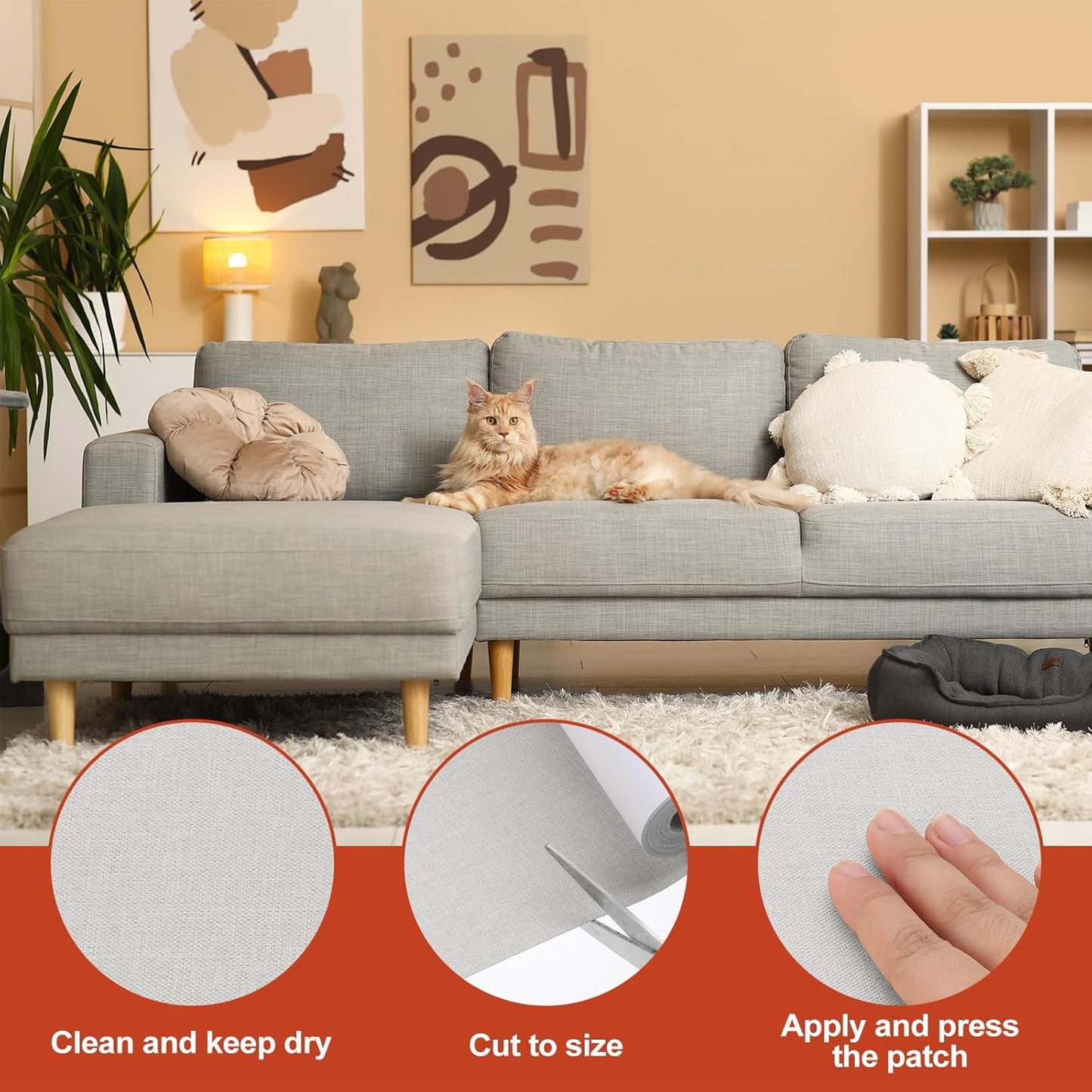 PATIKIL 70x4.4 Inch Linen Repair Tape, Repair Fabric Patch Self Adhesive Couch Patch Line Repair Patch for Furniture Sofa Car Seats Office Chairs, Light Gray