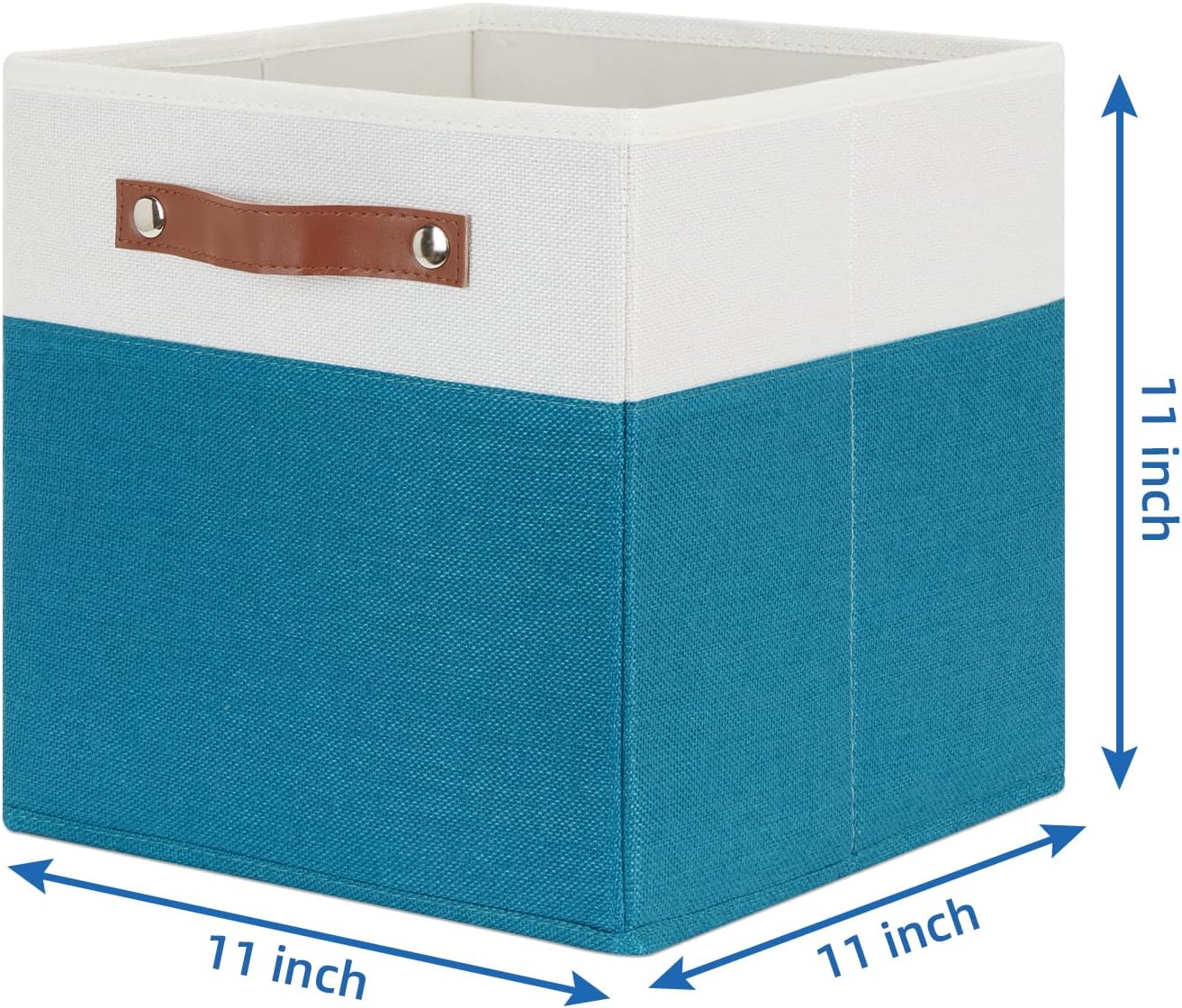Temary Storage Cube Bins 11 Cube Storage Bins Storage Baskets for Closet, Shelves 4 Pack Fabric Organizer Bins with Leather Handles(White&Teal)