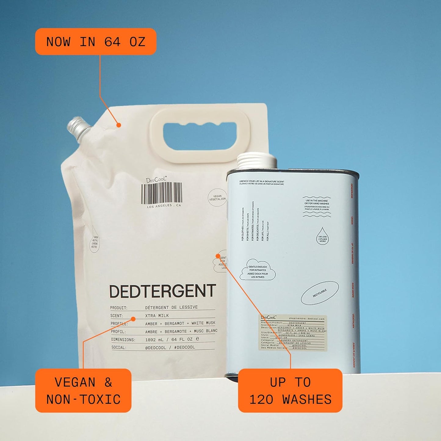 DedCool Liquid Laundry Dedtergent | Xtra Milk | Luxurious Fragrance Detergent | Removes Stains | Infused with Natural Essential Oils | Non-Toxic | 120 Washes | 64 fl oz