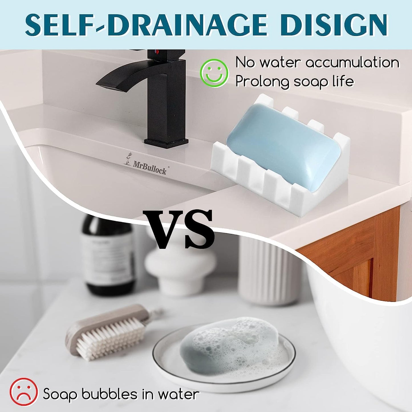Silicone Soap Dish for Bar Soap Holder for Shower Bathroom Self Draining Waterfall Drying Tray Keep Soap Bars Dry Clean & Easy Cleaning (White, 1)