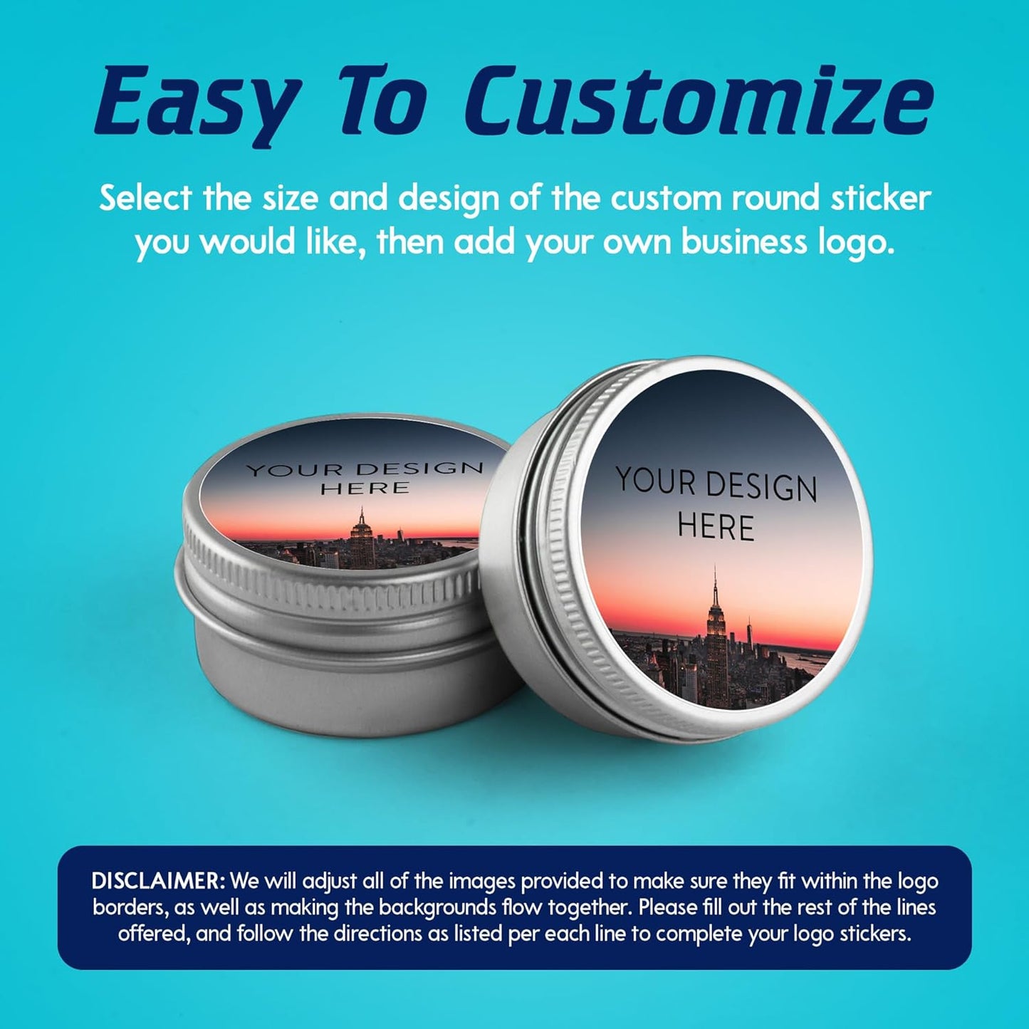 100 Custom Vinyl Stickers - Upload Your own Image, Text, Design, Logo - Personalized Logo Labels for Handmade, Packaging, Bottle, Jars, Candle, Brand Stickers (City, 3x3)