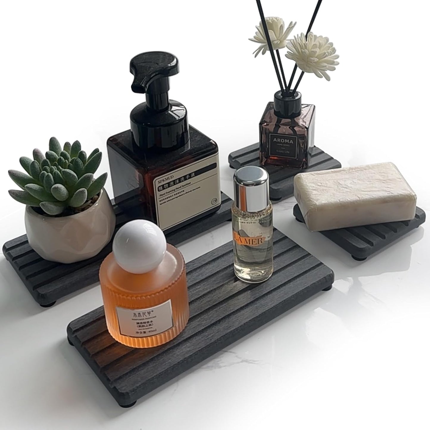 Set of 4 Water Absorbent Diatomite Coasters, Diatomaceous Earth Kitchen Soap Dish, Bathroom Trays, Water Absorbing Stone Used for Hand Soaps & Plants & Toiletries in The Modern Home