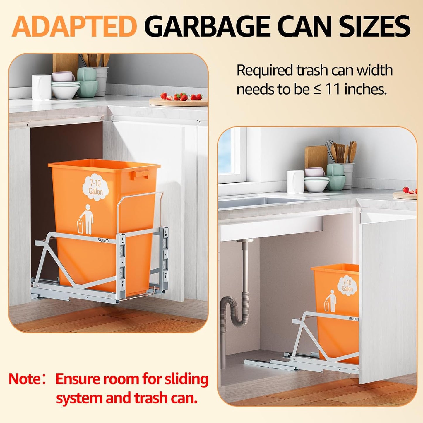 Pull Out Trash Can Under Cabinet Kit with Soft-Close Slides,Twin-Mode Under Sink Trash Can Pull Out for Kitche Sink Drawer,Requires Minimum Cabinets Opening 12" W X 18" D(Trash Can Not Included)