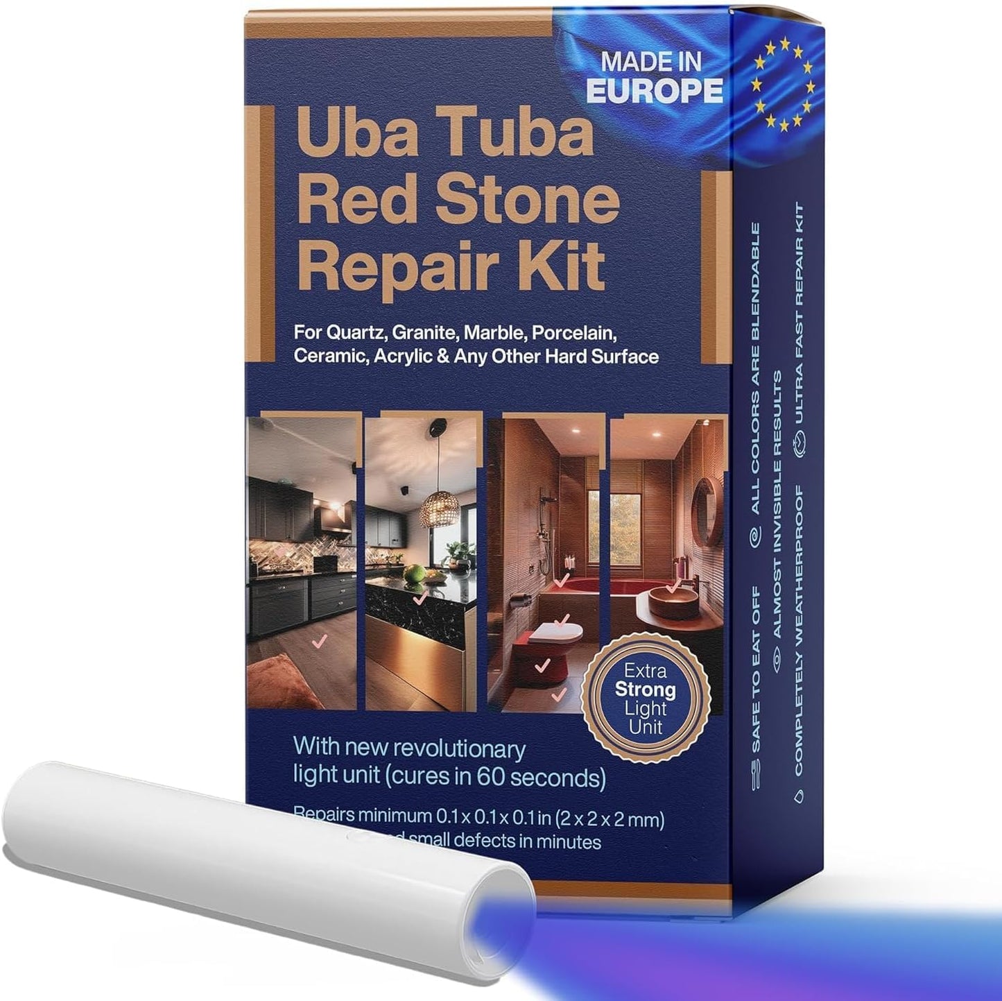 UBA Tuba & Black Stone Repair DIY Kit (Red, Black & Clear Color) - Ideal as Granite Repair Kit I Works Great as Quartz Countertop Repair Kit I Also for Ceramic, Tile and Porcelain Repair Kit