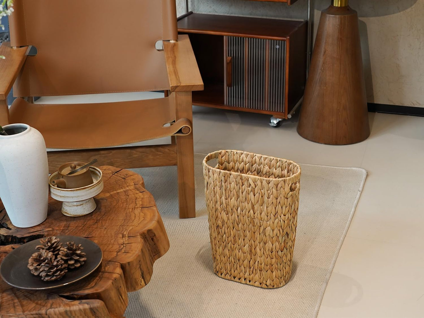 Wicker Trash Can,Bathroom Trash Can,Water Hyacinth Wicker Waste Basket for Bathroom,Handwoven Narrow Small Waste Basket for Bedroom,Office,5 Gallon