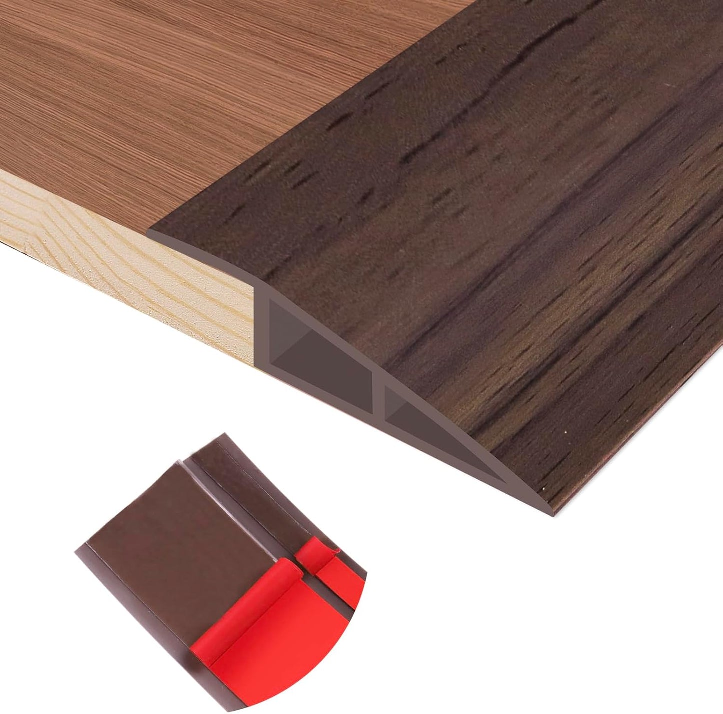 Floor Transition Strip Self Adhesive Vinyl Door Threshold for Doorways Carpet Edging Trim Overlap Edge Reducer for Laminate Floor, Carpet, Tile (Deep Brown Wood Grain, 3/5" to 4/5", 3.3Ft)