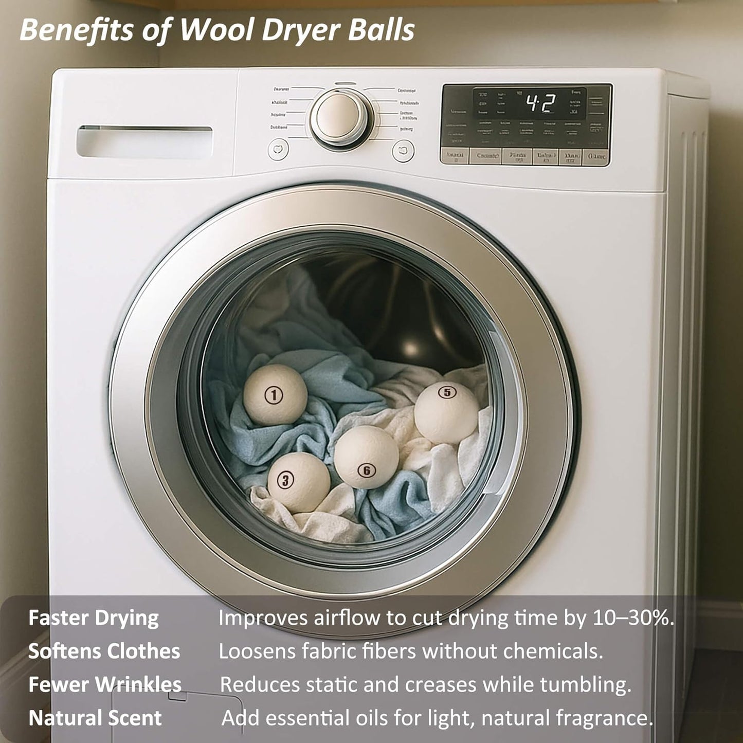 Sheep Wool Dryer Balls 12 Pack L(2.3") Premium Natural Fabric Softener, Reusable Laundry Dryer Balls for Reducing Drying Time, Static and Wrinkles, Eco-Friendly – 100% New Zealand Wool