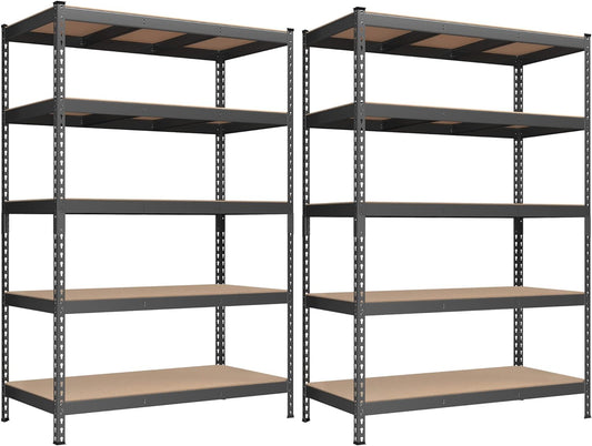 SONGMICS 5-Tier Storage Shelves, Load 2310 lb, Set of 2 Garage Storage, Boltless Assembly, Adjustable Shelving Unit, 23.6 x 47.2 x 70.9 Inches, for Study Shed Basement, Gray UGLR600G02