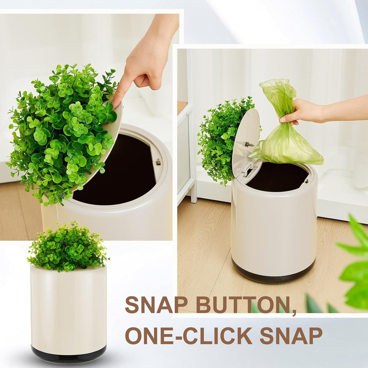 Dog Poop Trash Can Outside 13 L/ 3. 4 Gal Dog Waste Trash Can with Lid, Plant-Styled, Double-Layer Design, Outdoor Garbage Container for Front Porch Backyard Office Patio(White)