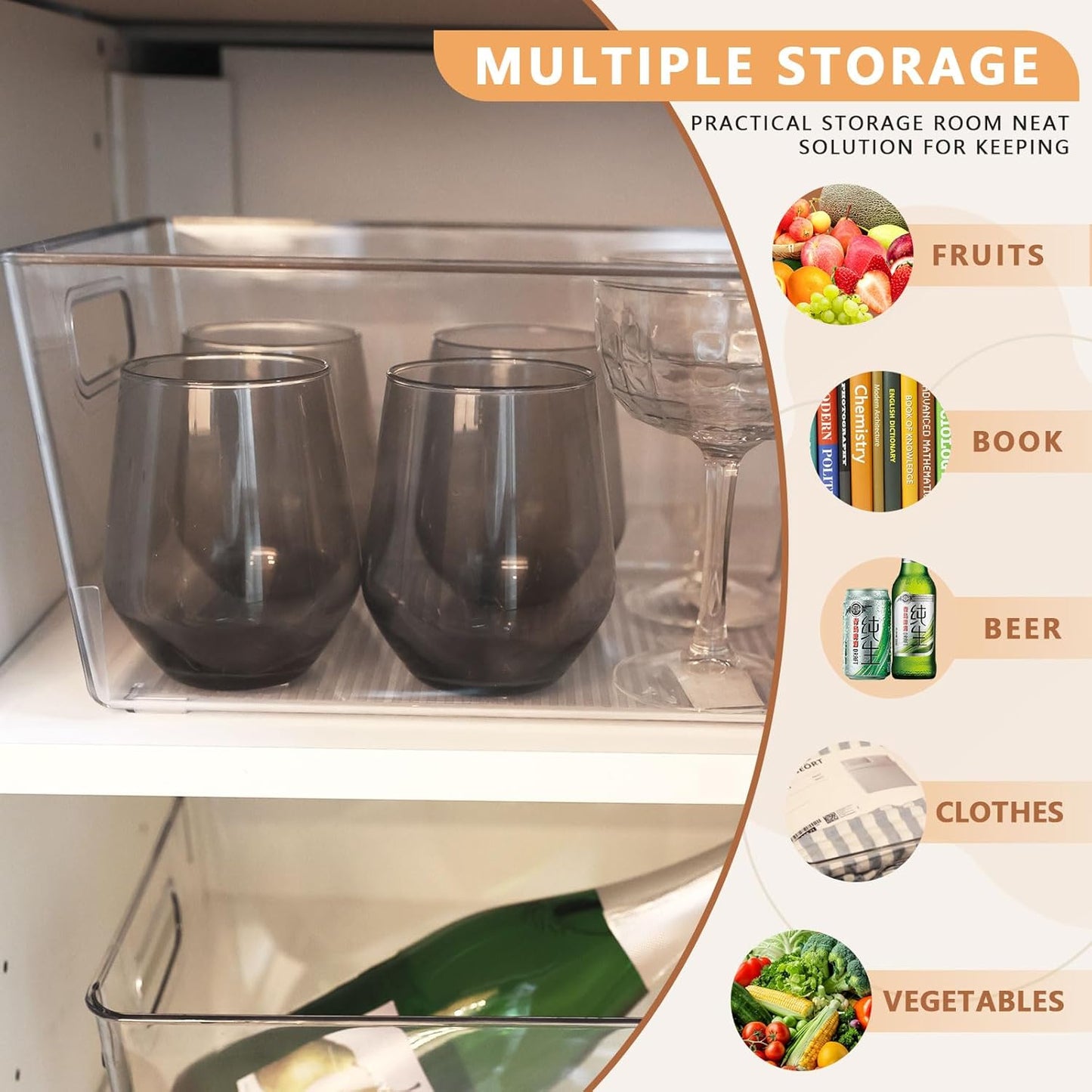 MOONEDGE 6-Pack Clear Plastic Storage Bins — Open-Top PET Storage Containers & Organizers, 11" x 8" x 6" Storage Bins for Closet, Pantry, Office, Craft, Toy and Bathroom Organization