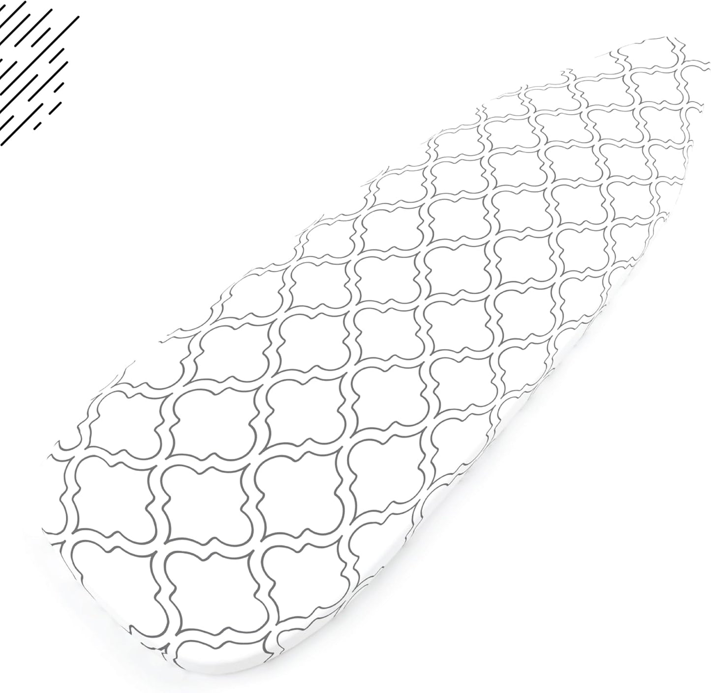 Encasa XO Ironing Board Cover and Pad 42"x14" - Thick 3mm Felt Padding, Drawstring Tightening & Lock, Easy Fit, Scorch & Stain Resistant, Fits Medium Ironing Board - White Tiles