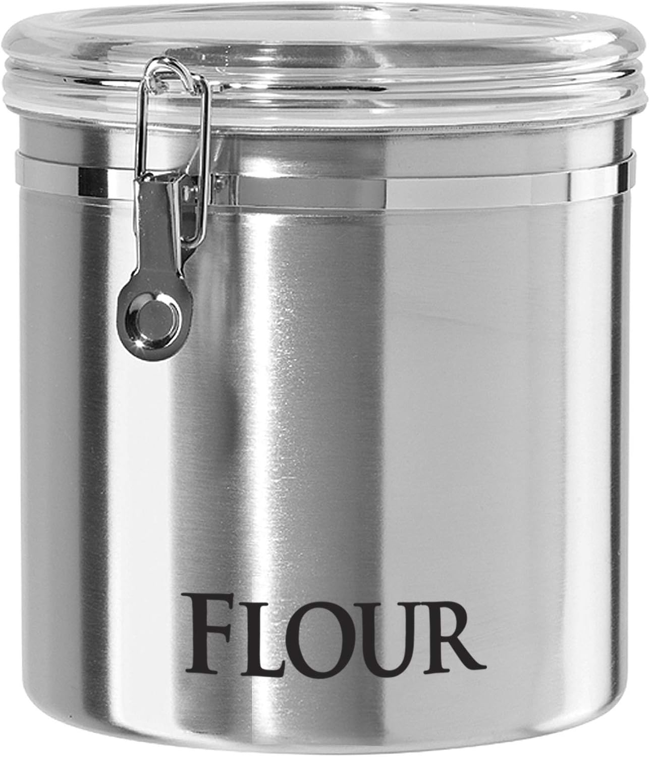 Oggi Stainless Steel Kitchen Canister 152oz + Oggi Jumbo 8" Stainless Steel Flour Clamp Canister