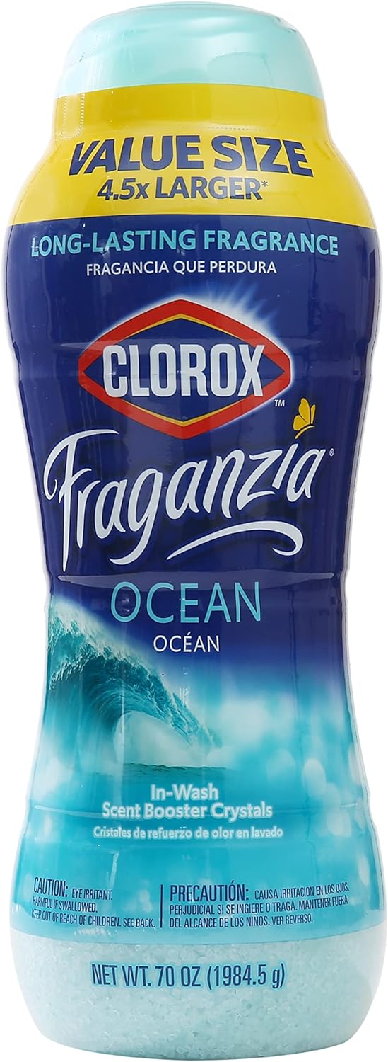 Clorox Fraganzia Laundry Scent Booster Crystals in Ocean Scent - Scented In-Wash Freshener Beads for Fresh, Clean, Great Smelling Clothes and Linens, 70 Oz