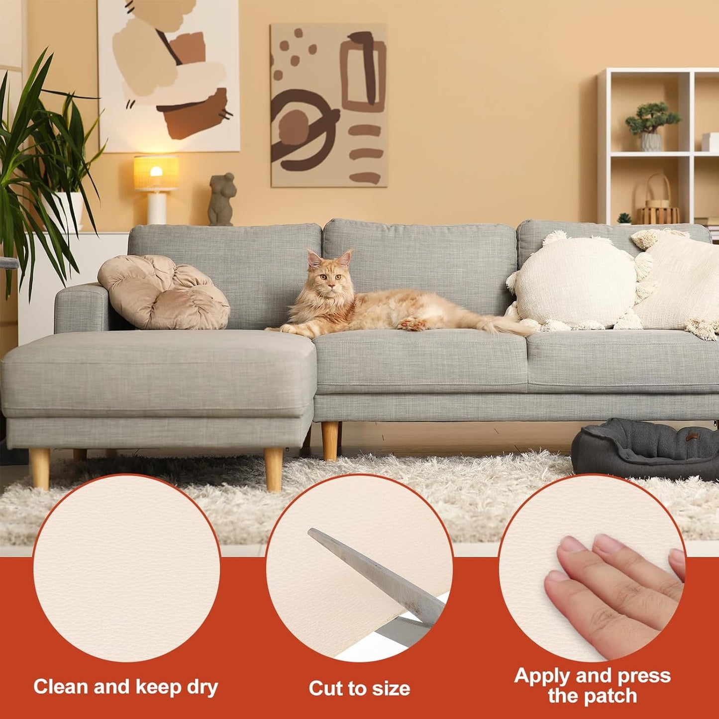 PATIKIL Leather Patches Tape for Furniture, 3.2 x 61 Inch Self Adhesive Vinyl Leather Repair Kit Cover Sheet for Couch, Sofa, Car Seats, Office Chair, Bright White