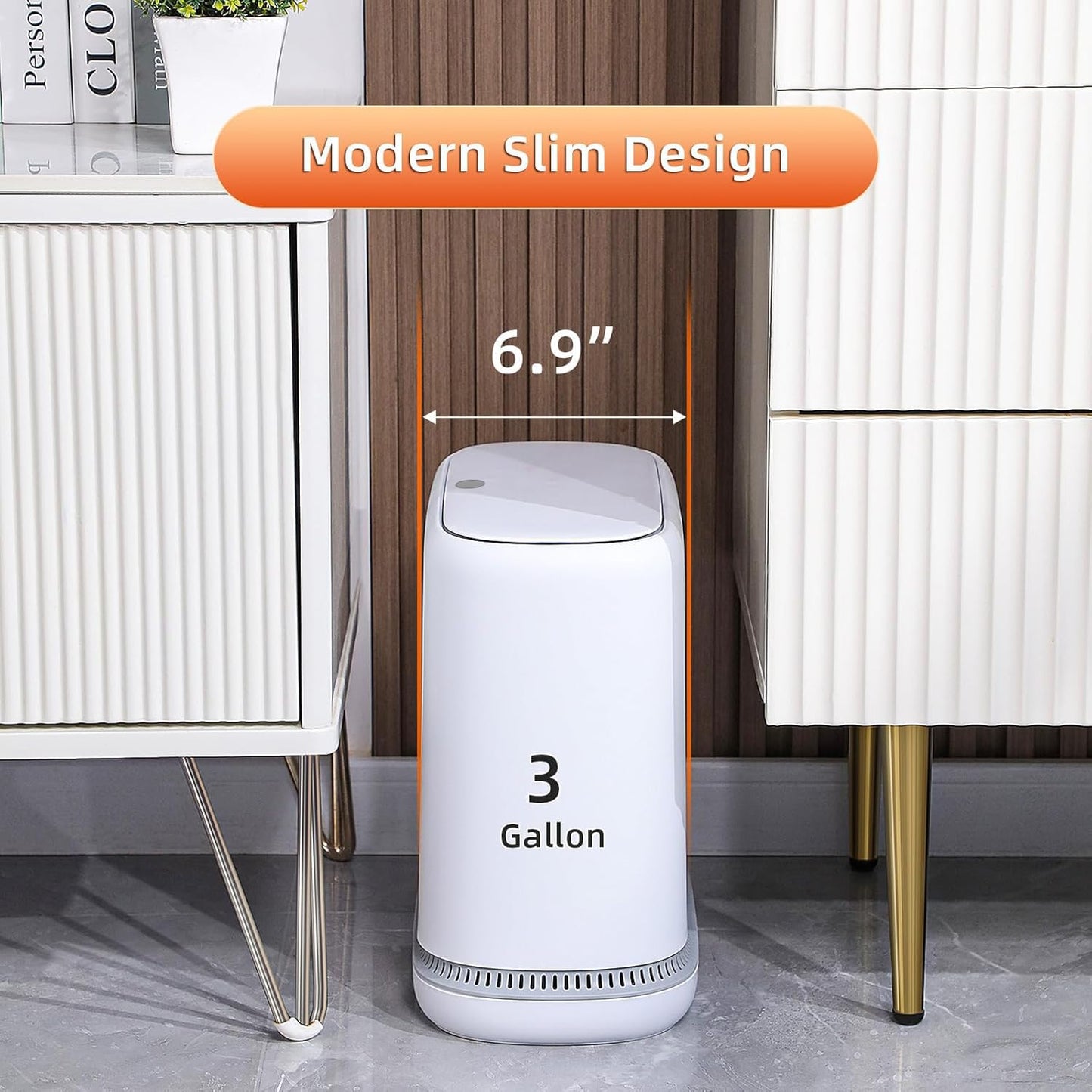 funest Bathroom Trash Can, 3.3 Gallon Slim Trash Can with Lid, Adsorption Garbage Can with Press-Top Lid, Small White Narrow Plastic Trash Bin for Bathroom, Office, Bedroom, Living Room