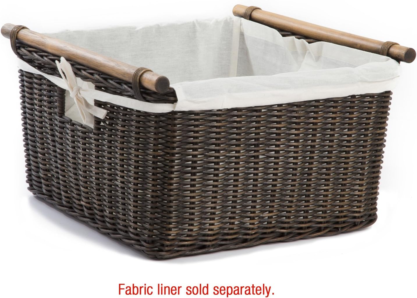 The Basket Lady Deep Pole Handle Wicker Storage Basket, Extra Large, 17.5 in L x 18 in W x 11.5 in H, Antique Walnut Brown