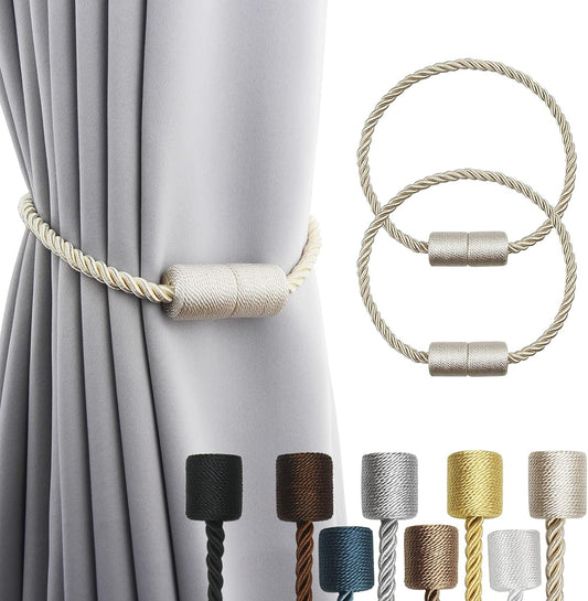 2 Pack Beige Strong Magnetic Curtain Tiebacks Outdoor Elegant Decorative Tie Backs Modern Rope Tiebacks for Drapes Window Curtain Holdbacks for Draperies