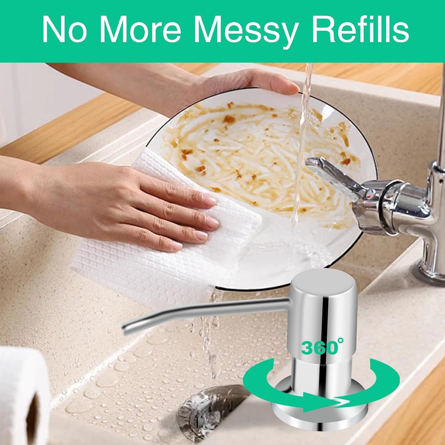 Soap Dispenser for Kitchen Sink, Built in Sink Soap Dispenser, Countertop Soap Dispenser Pump with 47" Extension Tube kit, No Need to Fill Little Bottle Again, Chrome