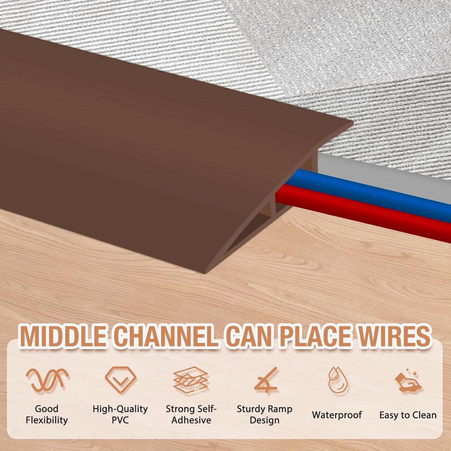 Floor Transition Strip Self Adhesive Vinyl Door Threshold for Doorways Carpet Edging Trim Overlap Edge Reducer for Laminate Floor, Carpet, Tile (Brown, 1/5" to 2/5", 3.3Ft)