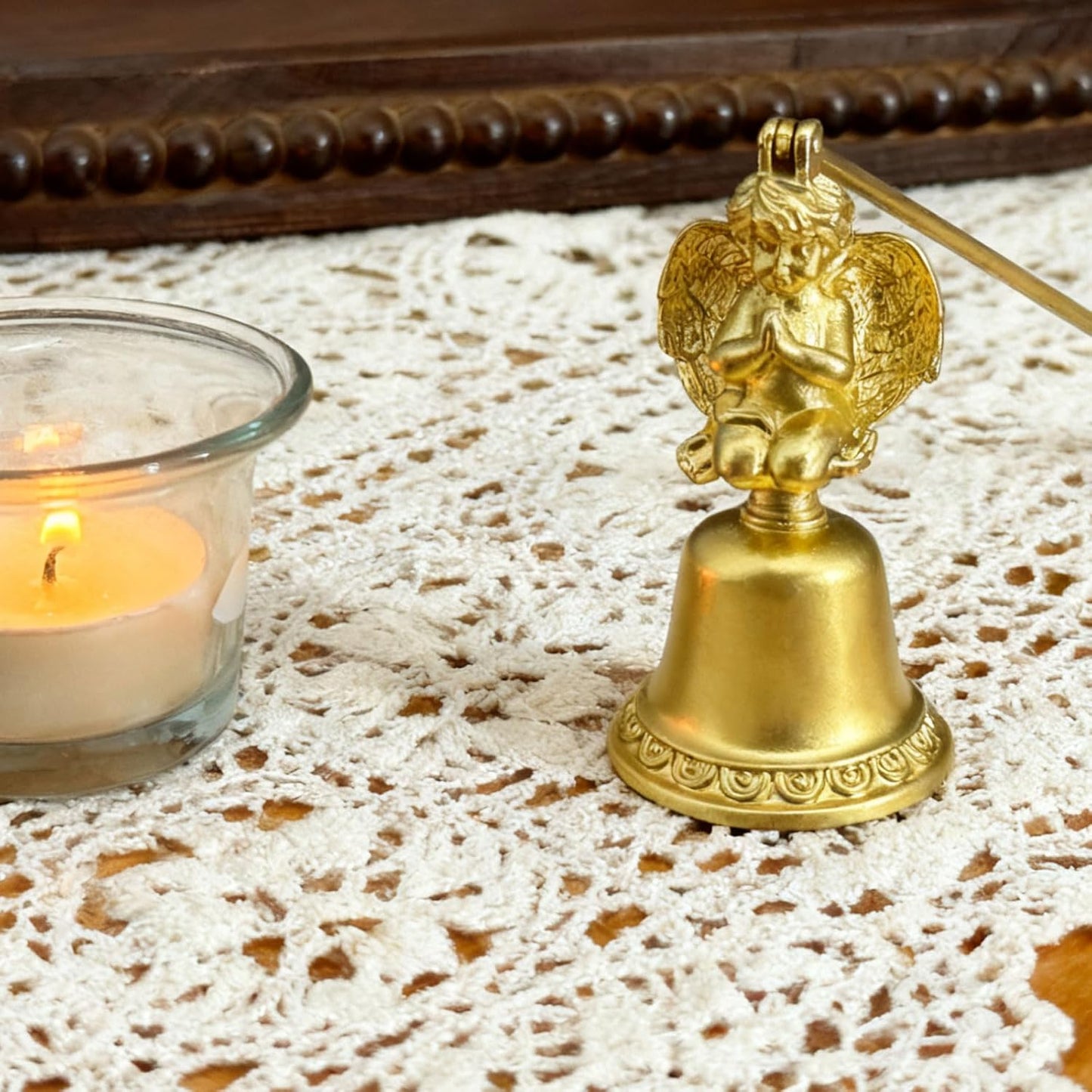 Golden Angel Candle Snuffer, Metal Candle Extinguisher with Praying Angel Design, Ideal for Home Daily Use & Gift (8cm x 19cm)